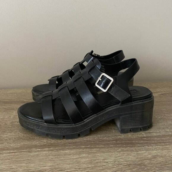black cut out block heel platform sandals - Picture 3 of 5